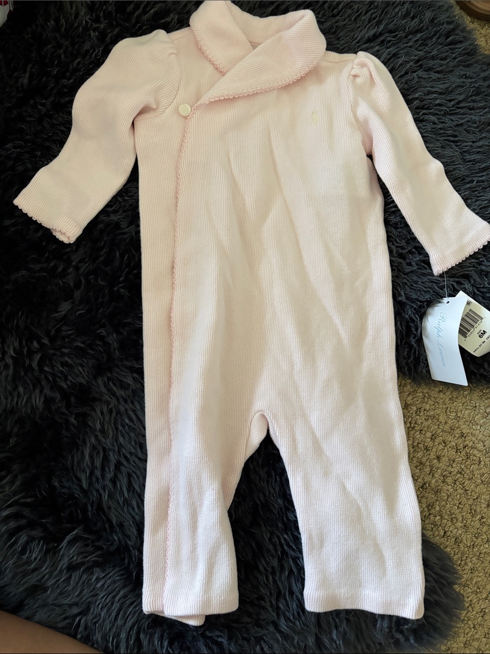 Ralph Lauren Light Pink Knit Baby One-Piece